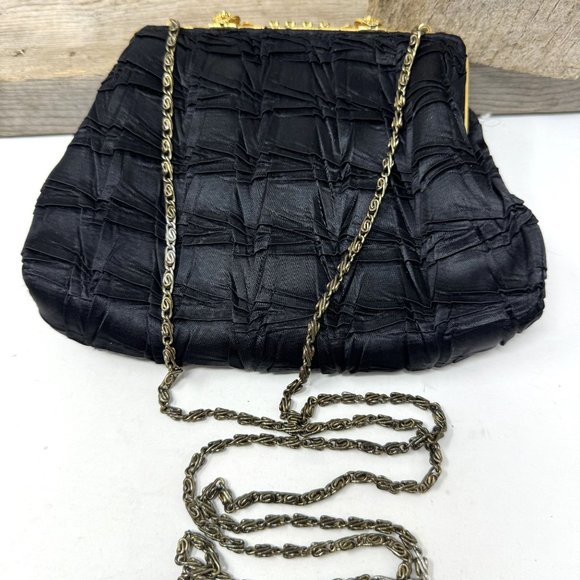 Elegant Black Fabric & Rhinestone Evening Purse w/ Chain - Picture 6 of 8